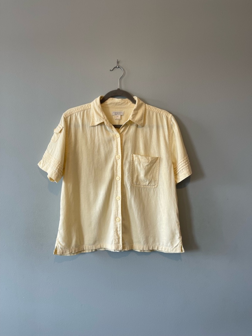 Christopher & Banks Pale Yellow Short-Sleeve Button-Down Shirt